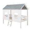 Twin Size Low Loft House Bed With Roof And Two Front Windows