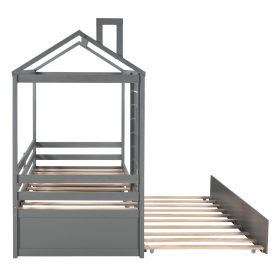 Twin Size Wood House Bed With Twin Size Trundle