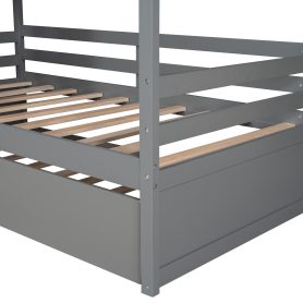 Twin Size Wood House Bed With Twin Size Trundle
