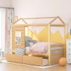 Twin Size Wood House Bed With Twin Size Trundle