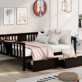 Full Size Daybed With Two Drawers, Wood Slat Support