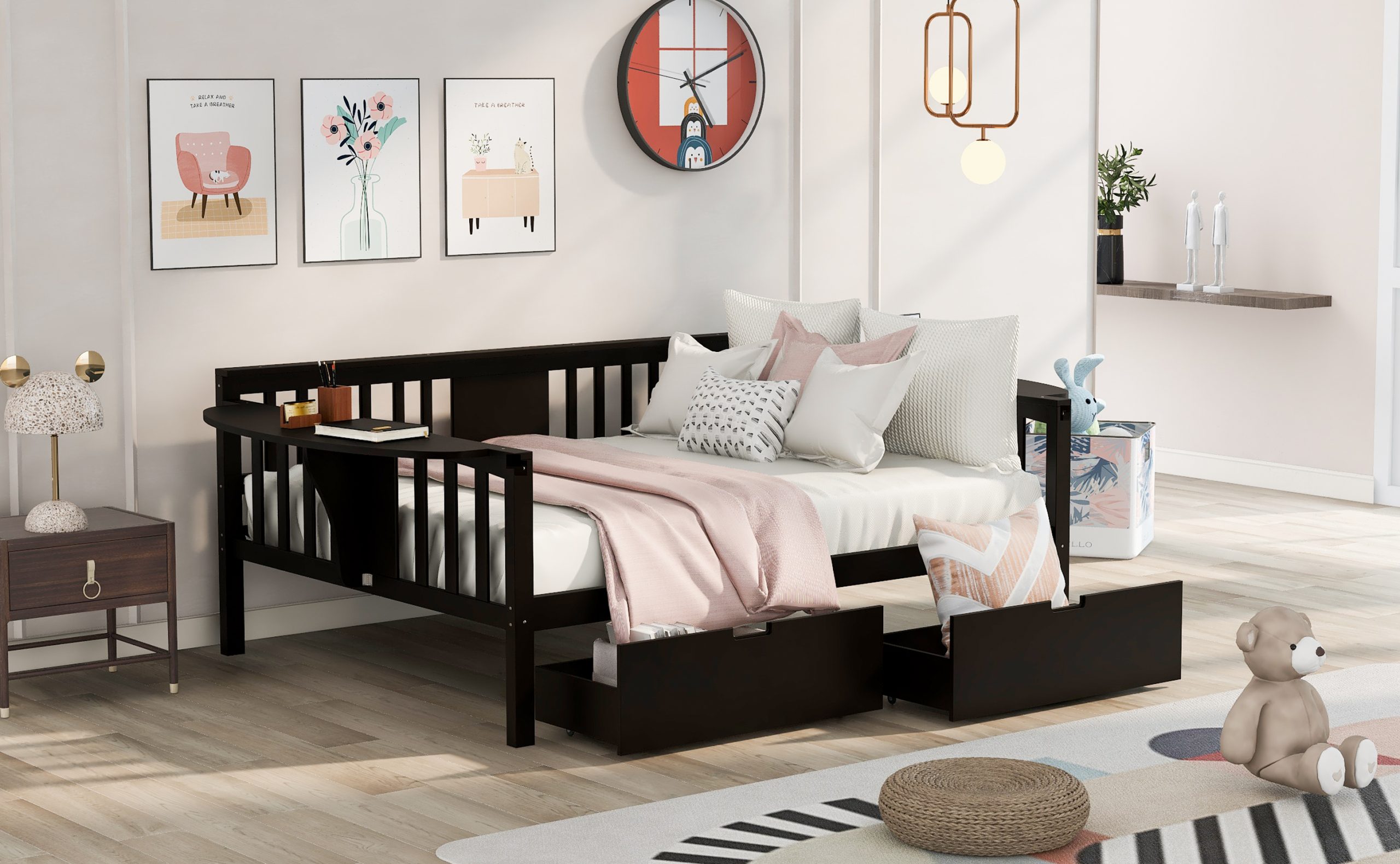Full Size Daybed With Two Drawers, Wood Slat Support