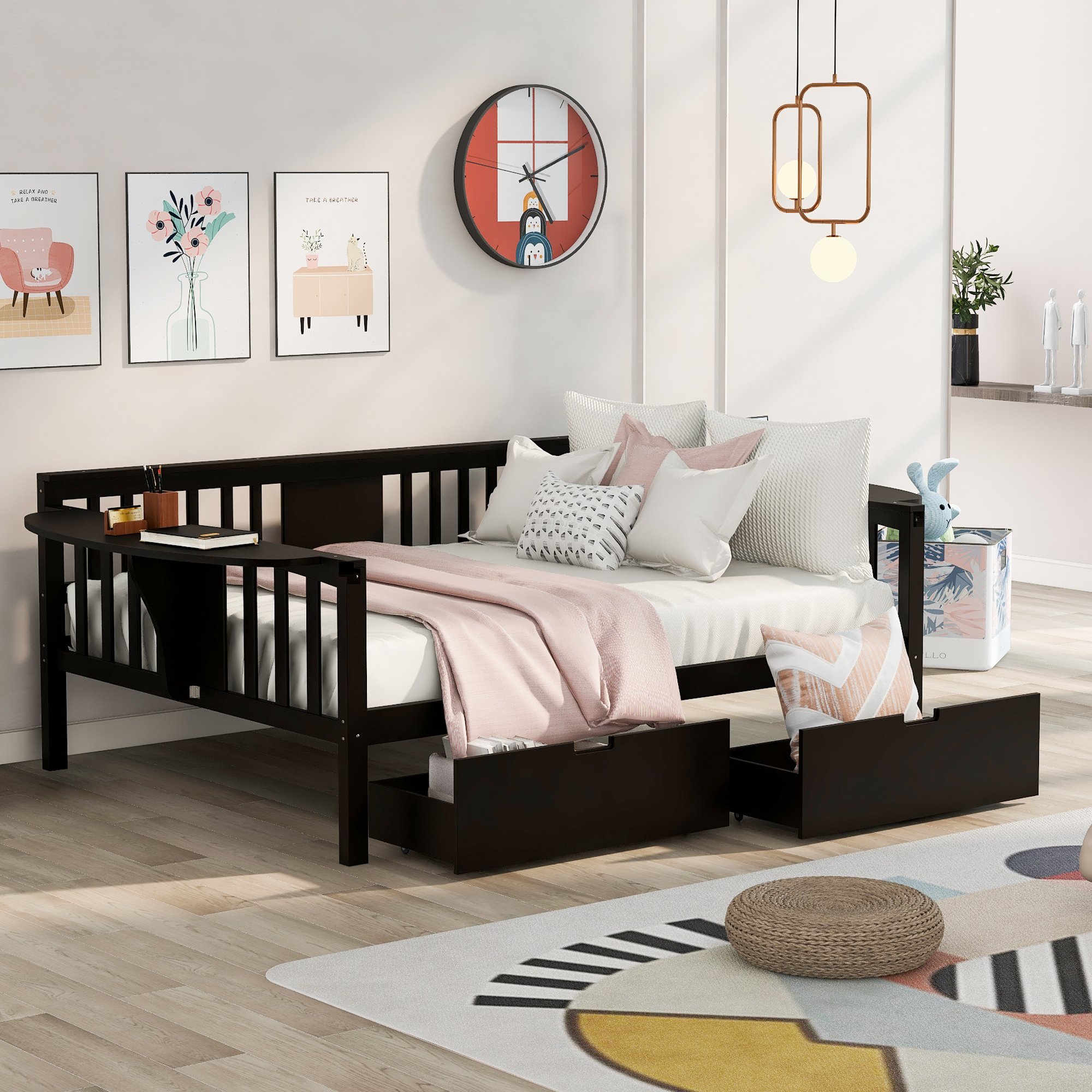 Full Size Daybed With Two Drawers, Wood Slat Support