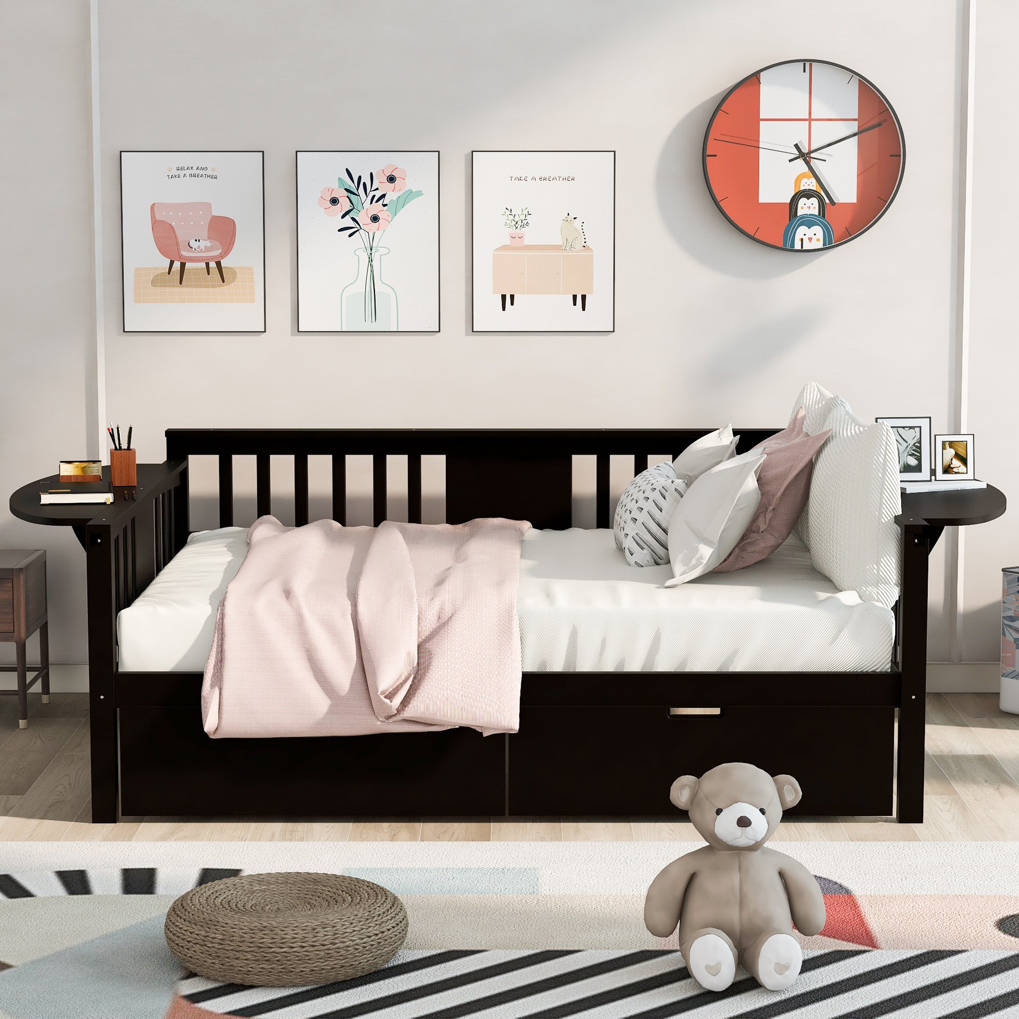 Full Size Daybed With Two Drawers, Wood Slat Support