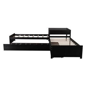 L-Shaped Platform Bed With Trundle And Drawers Linked With Built-in Desk,Twin Size