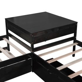 L-Shaped Platform Bed With Trundle And Drawers Linked With Built-in Desk,Twin Size