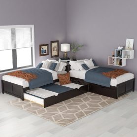 L-Shaped Platform Bed With Trundle And Drawers Linked With Built-in Desk,Twin Size