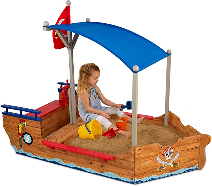 KidKraft Wooden Pirate Sandboat Review 2 KidKraft Wooden Pirate Sandbox with Canopy