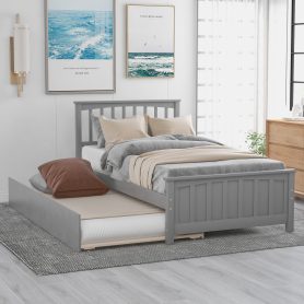 Wooden Twin Size Platform Bed With Trundle