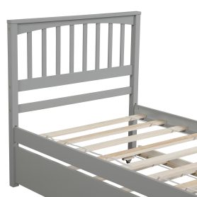 Wooden Twin Size Platform Bed With Trundle