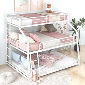 Twin XL/Full/Queen Triple Bunk Bed with Long and Short Ladder and Full-Length Guardrails
