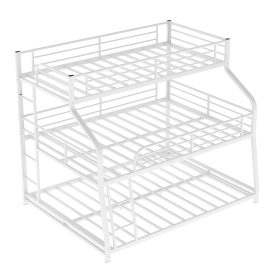 Twin XL/Full/Queen Triple Bunk Bed with Long and Short Ladder and Full-Length Guardrails