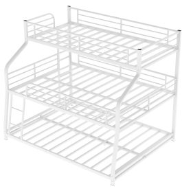 Twin XL/Full/Queen Triple Bunk Bed with Long and Short Ladder and Full-Length Guardrails