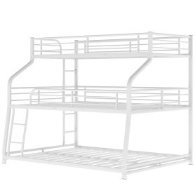 Twin XL/Full/Queen Triple Bunk Bed with Long and Short Ladder and Full-Length Guardrails