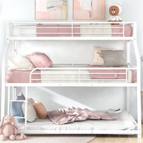 Twin XL/Full/Queen Triple Bunk Bed with Long and Short Ladder and Full-Length Guardrails