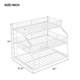 Twin XL/Full/Queen Triple Bunk Bed with Long and Short Ladder and Full-Length Guardrails