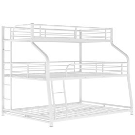 Twin XL/Full/Queen Triple Bunk Bed with Long and Short Ladder and Full-Length Guardrails