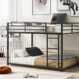 Full Over Full Metal Low Bunk Beds With Ladder