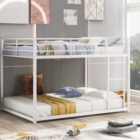 Full Over Full Metal Low Bunk Beds With Ladder