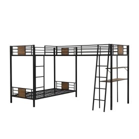L-Shaped Twin over Twin Bunk Bed with Twin Size Loft Bed with Desk and Shelf