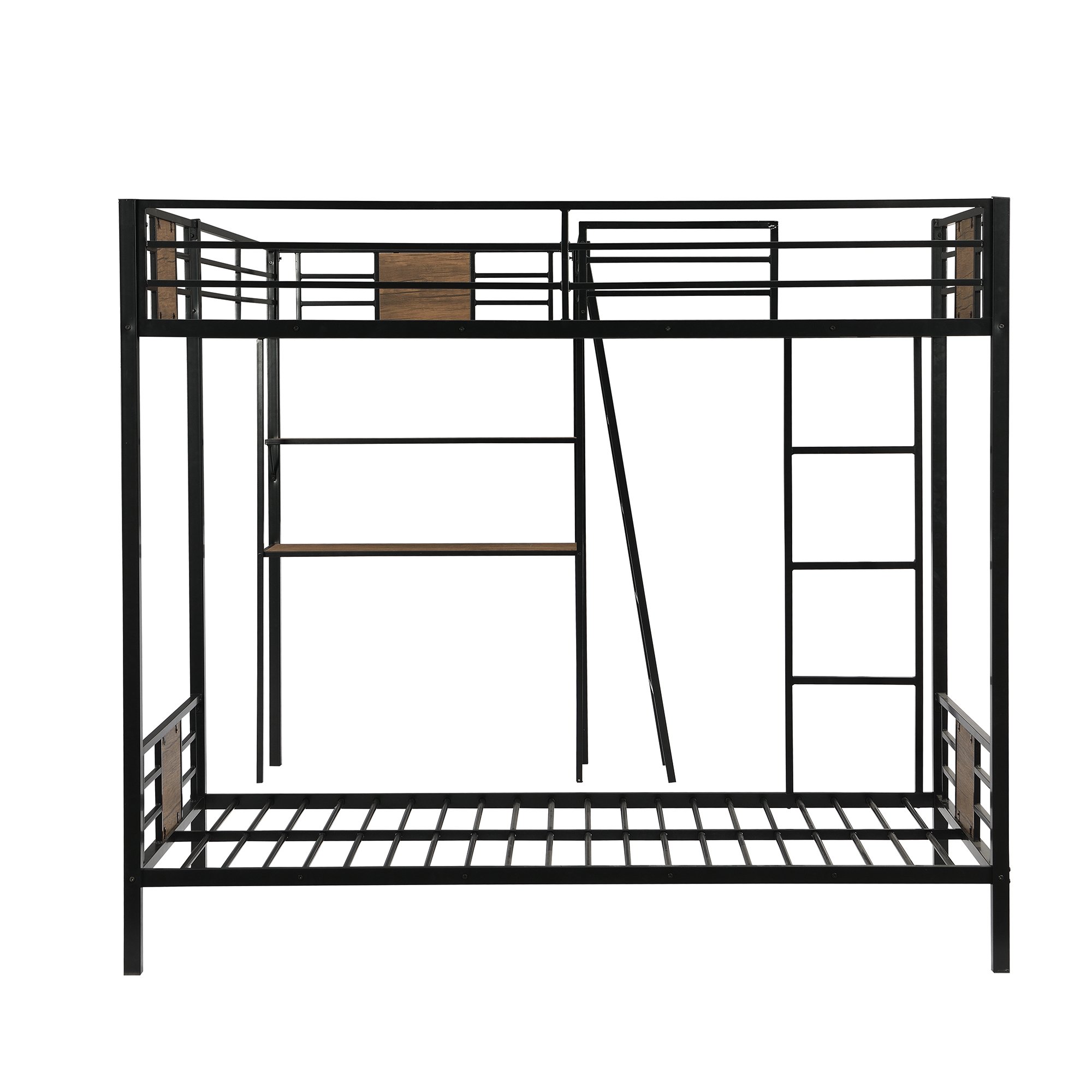 L-Shaped Twin over Twin Bunk Bed with Twin Size Loft Bed with Desk and Shelf