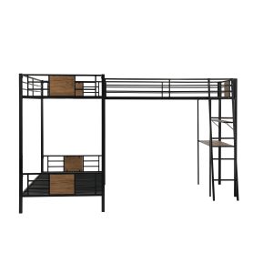 L-Shaped Twin over Twin Bunk Bed with Twin Size Loft Bed with Desk and Shelf