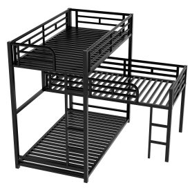 L-Shaped Metal Triple Twin Size Bunk Bed, Black