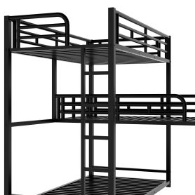 L-Shaped Metal Triple Twin Size Bunk Bed, Black