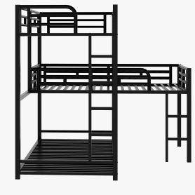 L-Shaped Metal Triple Twin Size Bunk Bed, Black
