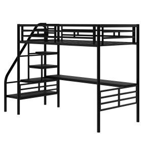 Twin Size Metal Loft Bed Frame with Desk, No Box Spring Needed