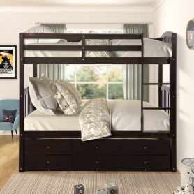 Twin Bunk Bed with Ladder, Safety Rail, Twin Trundle Bed with 3 Drawers 20 Twin Bunk Bed with Ladder, Safety Rail, Twin Trundle Bed with 3 Drawers