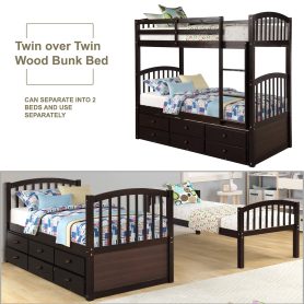 Twin Bunk Bed with Ladder, Safety Rail, Twin Trundle Bed with 3 Drawers 23 Twin Bunk Bed with Ladder, Safety Rail, Twin Trundle Bed with 3 Drawers