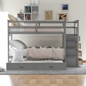 Hardwood Twin Over Twin Bunk Bed With Trundle And Staircase