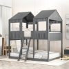 Full Over Full Wood Bunk Bed With Roof, Window, Guardrail, Ladder