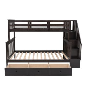 Stairway Twin-Over-Full Bunk Bed with Drawer, Storage and Guard Rail