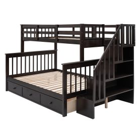 Stairway Twin-Over-Full Bunk Bed with Drawer, Storage and Guard Rail
