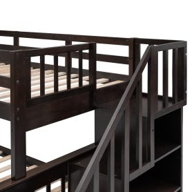 Stairway Twin-Over-Full Bunk Bed with Drawer, Storage and Guard Rail