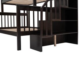 Stairway Twin-Over-Full Bunk Bed with Drawer, Storage and Guard Rail