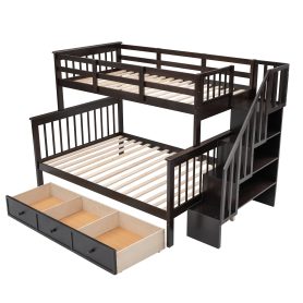 Stairway Twin-Over-Full Bunk Bed with Drawer, Storage and Guard Rail