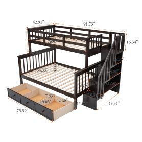 Stairway Twin-Over-Full Bunk Bed with Drawer, Storage and Guard Rail