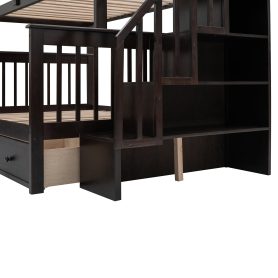 Stairway Twin-Over-Full Bunk Bed with Drawer, Storage and Guard Rail