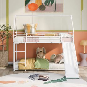 Twin Over Twin House Bunk Bed With Ladder And Slide