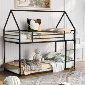 Twin Over Twin House Bunk Bed With Built-in Ladder