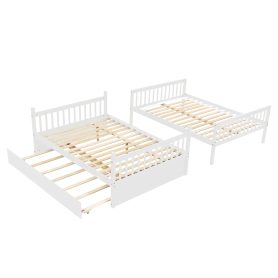 Full Over Full Bunk Bed with Trundle, Convertible to 2 Full Size Platform Bed