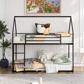 Twin Over Twin House Bunk Bed With Built-in Ladder