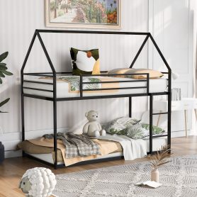Twin Over Twin House Bunk Bed With Built-in Ladder
