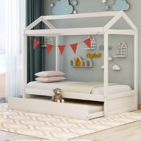 Twin Size House Bed With Trundle, Can Be Decorated