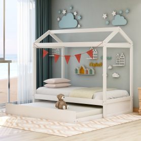 Twin Size House Bed With Trundle, Can Be Decorated