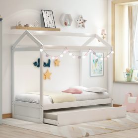 Twin Size House Bed With Trundle, Can Be Decorated