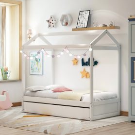 Twin Size House Bed With Trundle, Can Be Decorated